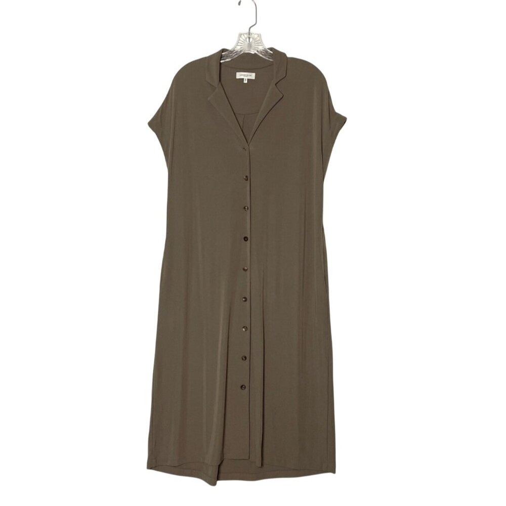 Lafayette 148 New York Brown Midi Button-Front Short Sleeve Dress Women's Size M